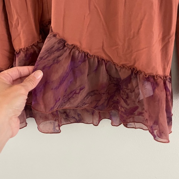 Logo Lori Goldstein Rust Orange Cardigan with Lace Trim - Picture 3 of 6